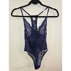 Victoria's Secret Navy Lace Bodysuit Lingerie S Racerback Unlined No Underwire